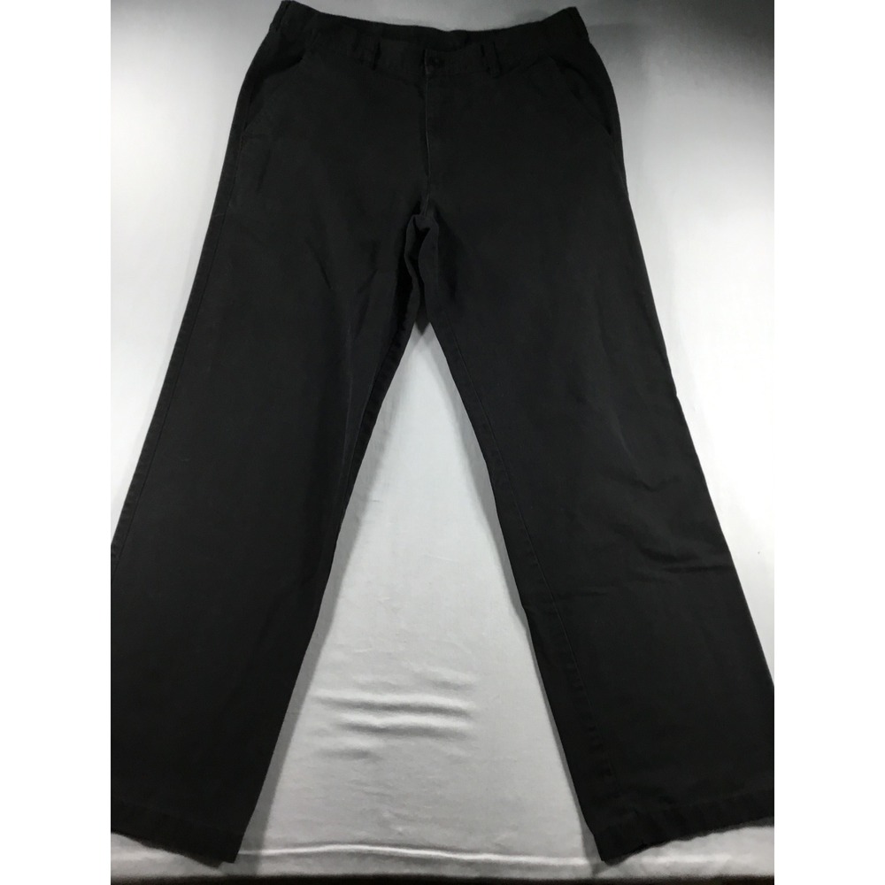 George Preppy 34x32 Black Chino Office Pants Straight Leg FlatFront Traditional